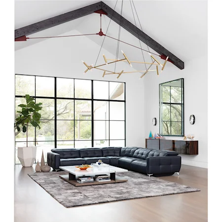 Contemporary 5-Piece Power Reclining Wall Sectional with Power Headrest